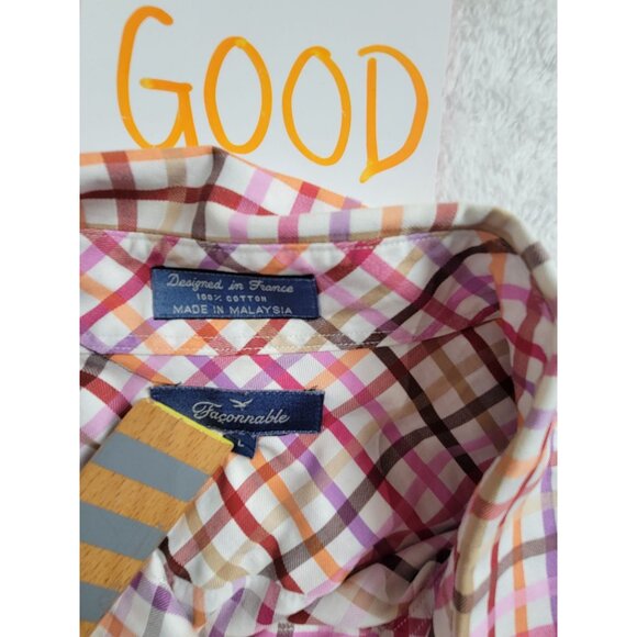 Faconnable Womens Multicolor Plaid Button-Down Shirt Large Cotton Long Sleeves - Picture 3 of 7